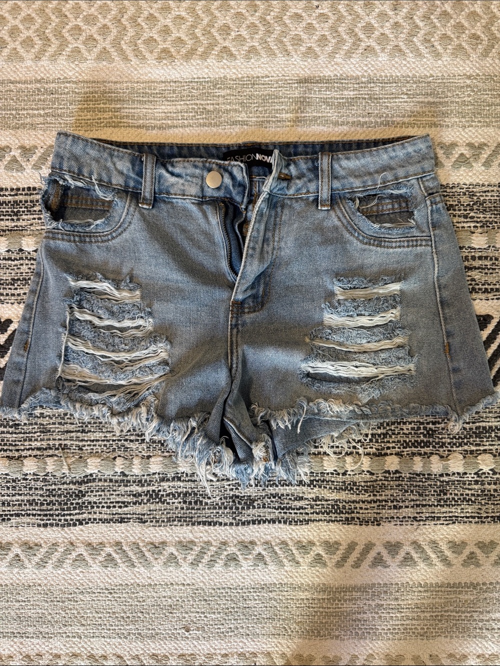 Fashion Nova Light Wash Ripped Denim Cutoff Shorts